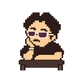 サングラスをかけ、机で頬づえをつく人物のドット絵